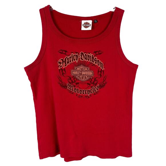 Harley Davidson Red Ribbed Graphic Biker Texas Tank Top Plus Size XXL - Picture 1 of 5